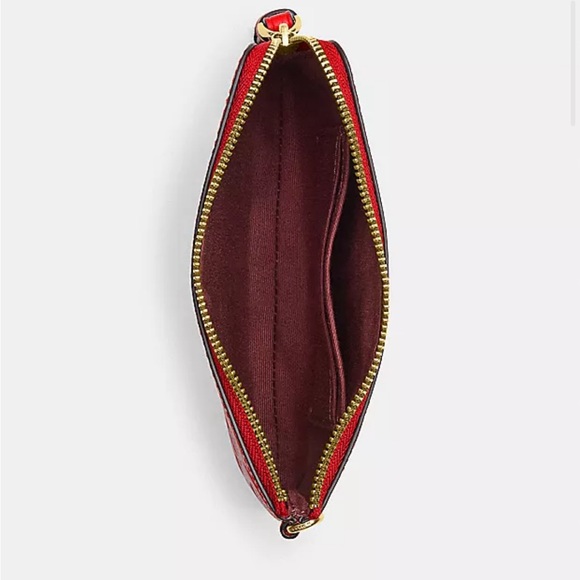 🎁 Coach Boxed Corner Zip Wristlet In Signature Leather in gold/electric red - Picture 10 of 13